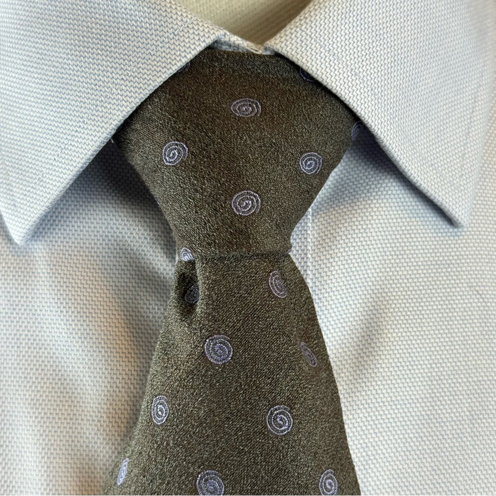 Joseph Abboud Men’s Necktie Gray Tie Blue Spiral Patterns Wool & Silk Blend